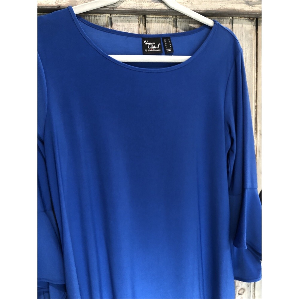 Women with Control Flounce Sleeve Top Blue Career Slimming  size Small NWOT New - Picture 10 of 13